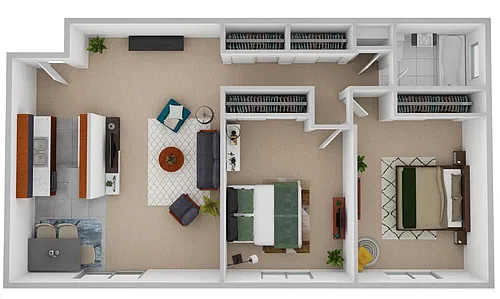 Floor plan 2 Bedroom, Type B, Income Restrictions