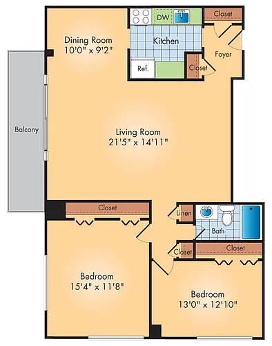 Floor plan 2 Bedroom 1 Bath A