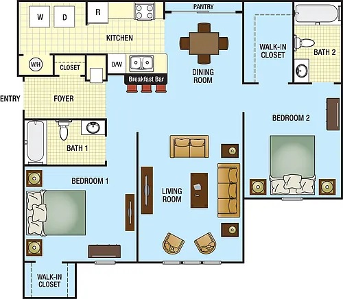 Floor plan Two Bedroom Two Bath 60%