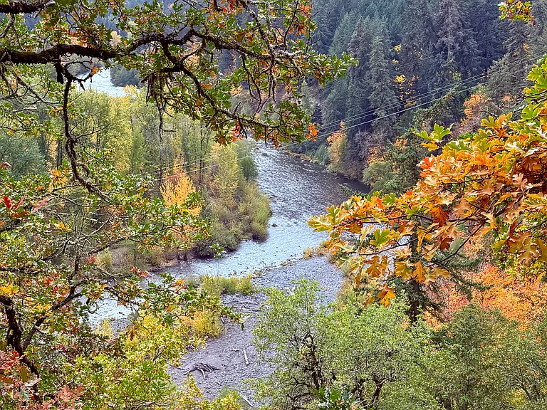 Indian Creek trail overlooking the Hood River and Hood River valley.