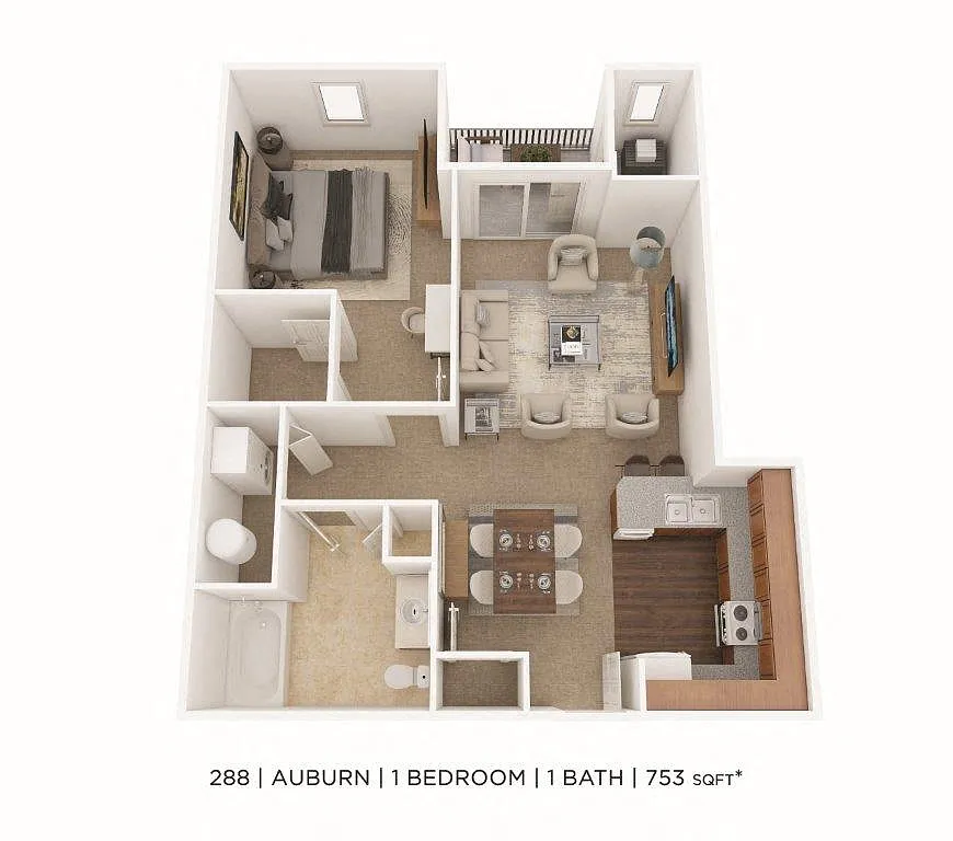 Floor plan One Bedroom- 753 sqft - Auburn