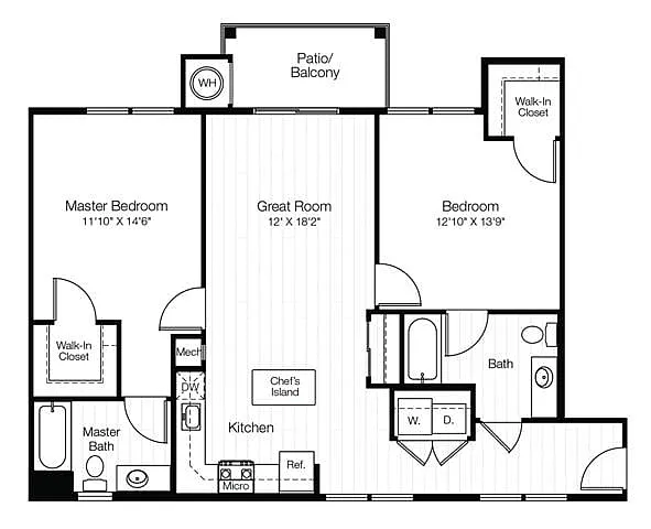 Floor plan B5 2 Bedroom 2 Bath with Balcony