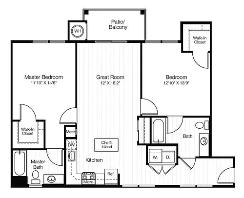 Floor plan B5 2 Bedroom 2 Bath with Balcony