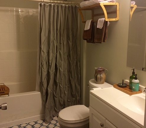 Bathroom with woodstyle floors