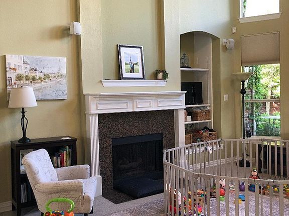 Living room fireplace and mantle