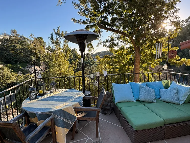 Outdoor deck off kitchen with canyon views
