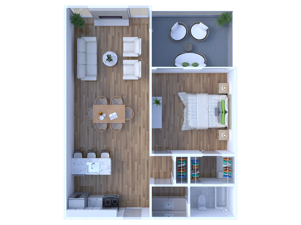 Floor plan 1 Bedroom, 1 Bath