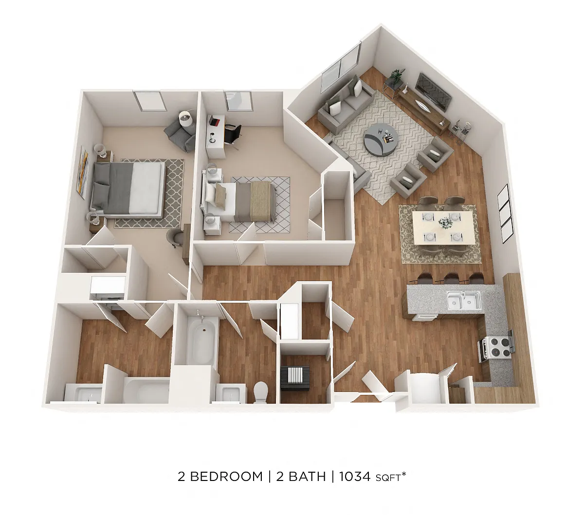 Floor plan Two Bedroom 2 Bath-1034 sqft