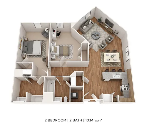 Floor plan Two Bedroom 2 Bath-1034 sqft
