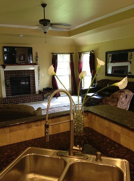 kitchen overlooks the living room
