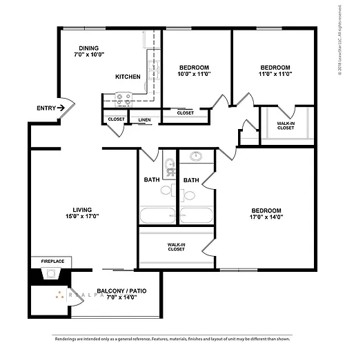 Floor plan C1 - Three Bedroom Flat