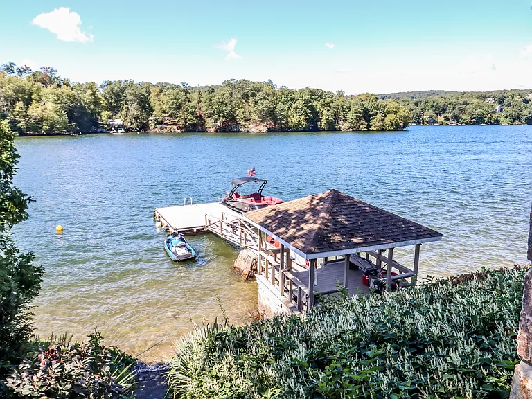 Lakefront gazebo for lounging and "sunsetting" eaching evening.