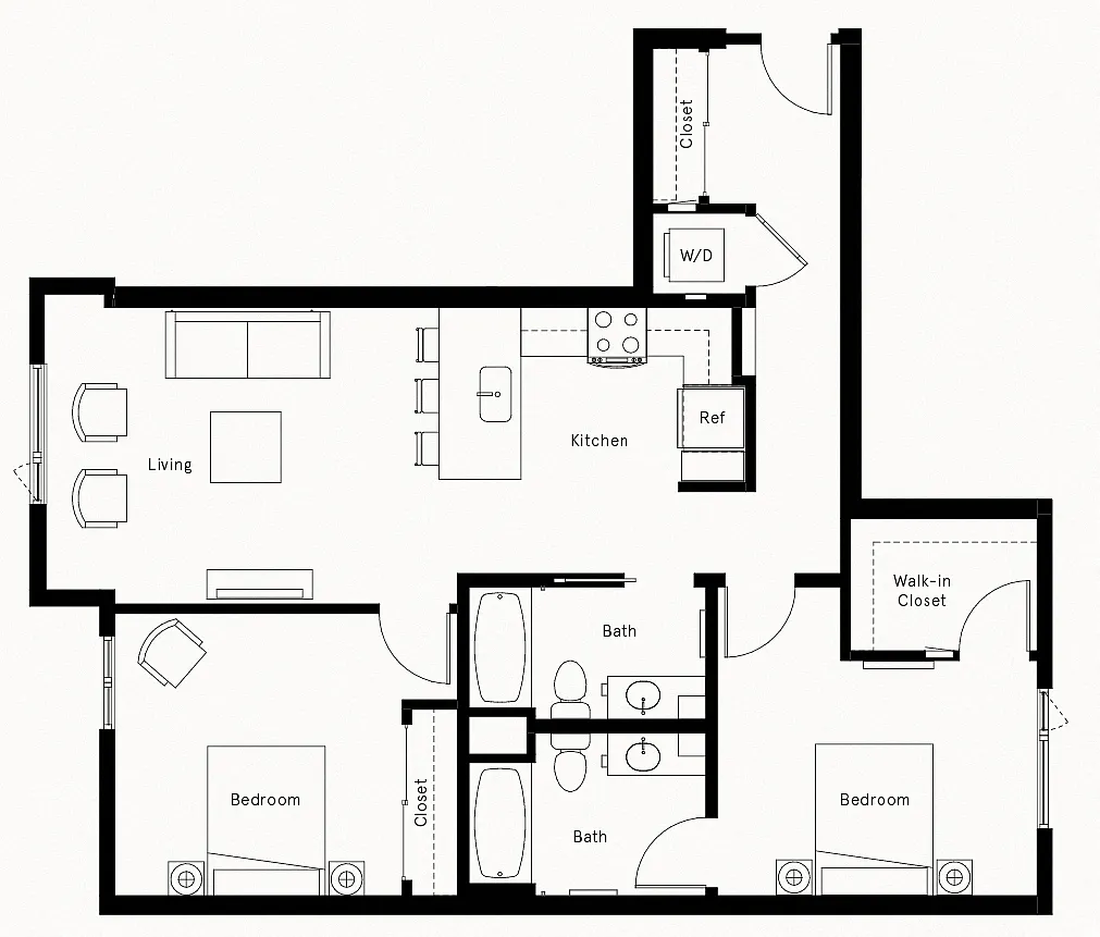 Floor plan 2 Bed/2 Bath-H2