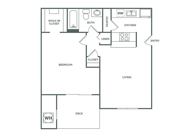Floor plan One Bedroom One Bath (680 SF)