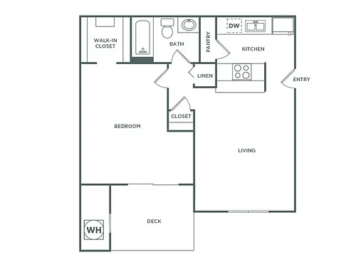 Floor plan One Bedroom One Bath (680 SF)