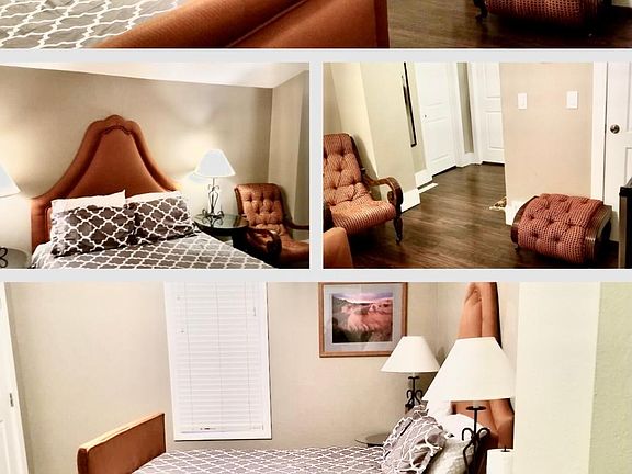 One bedroom w/ custom fabric queen size bed