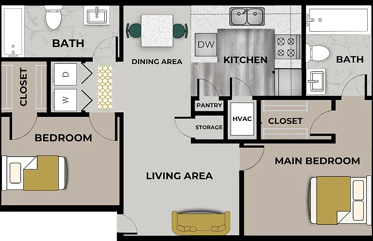 2 Bedroom, 2 Bath Floor Plan 2 Bedroom, 2 Bath Floor Plan