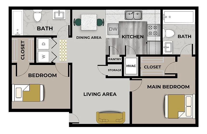 Floor plan 2 Bedroom, 2 Bath