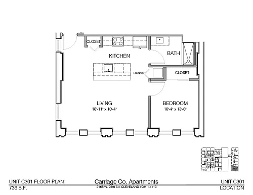 Floor plan c1-736 - 1 bed, 1 bath