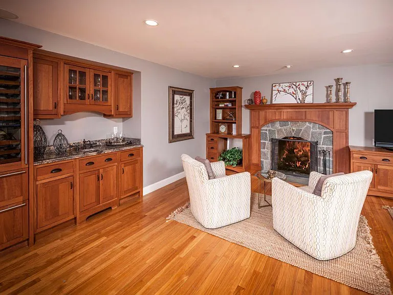 Wet bar with wine fridge.