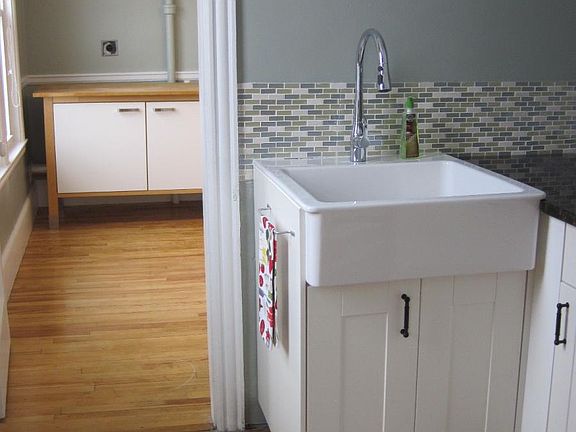 pantry with new farm sink, ikea cabs and granite counter top