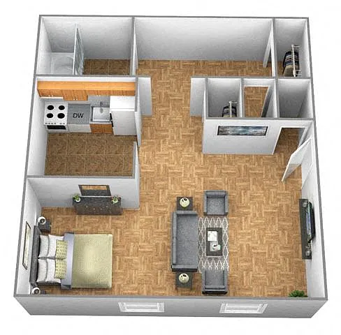 Floor plan Studio 1 Bath - The Alameda