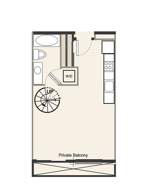 Floor plan B 0 bed, 1bath