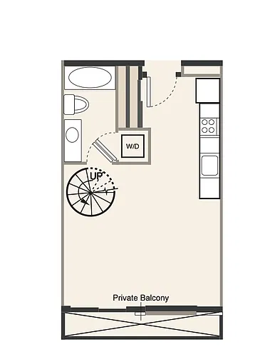Floor plan B 0 bed, 1bath