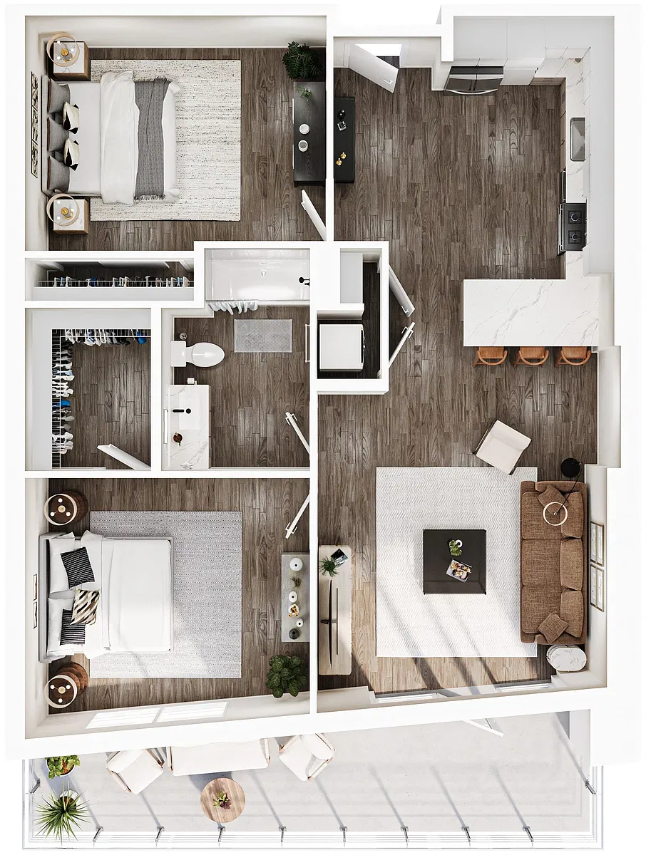 Floor plan 2 Bedroom | 1 Bath | Plan AD2