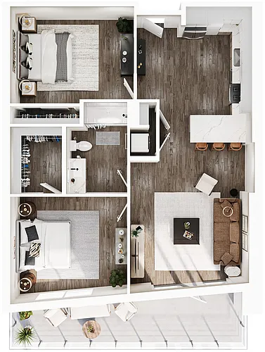 Floor plan 2 Bedroom | 1 Bath | Plan AD2