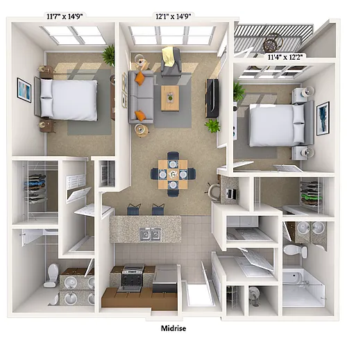 Floor plan Traditional 2x2 1088-1132 SF