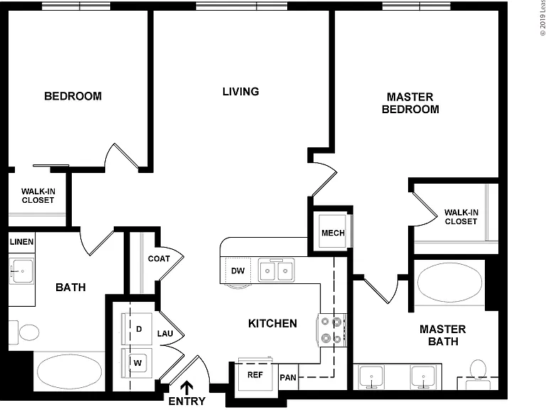 Two bedroom apartment with large walk-in closets and spacious living spaces