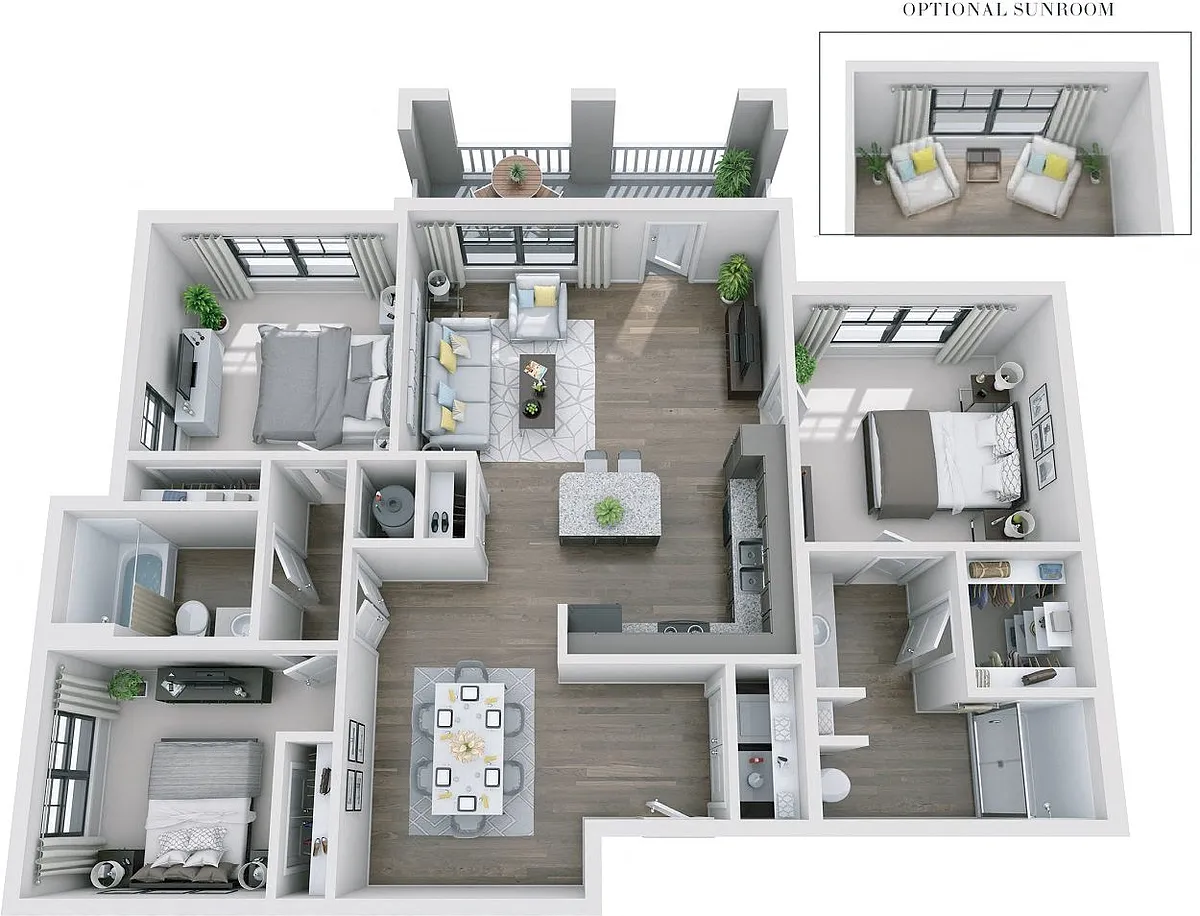 Floor plan 3BR 2BA (1245 SF)