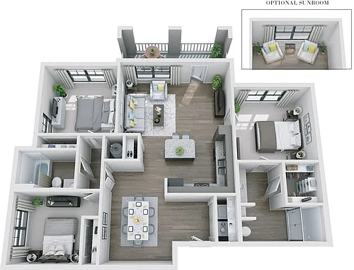 Floor plan 3BR 2BA (1245 SF)
