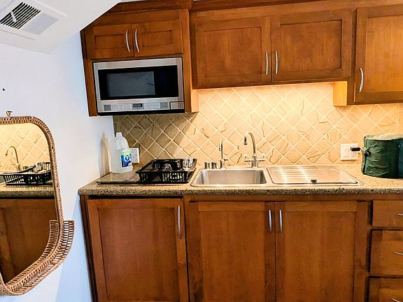 Kitchenette. Induction Cooktop Burner, Countertop Toaster Oven, Microwave, In-built Fridge, Dishwasher, and other cooking equipment included.