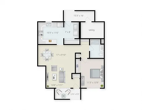 Floor plan One Bed One Bath
