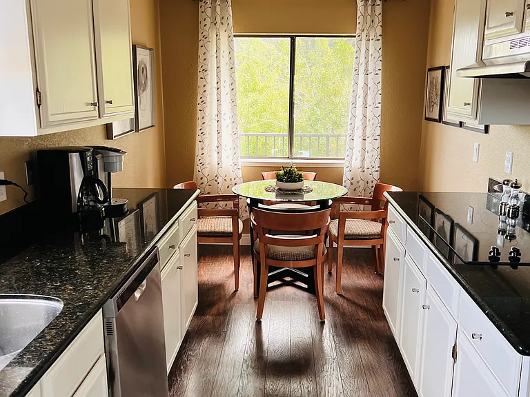 Fully equipped sun filled kitchen. New appliances fully remodeled. Includes many small appliances and all supplies 
for a great cooking experience and new dinning supplies and glassware.
Hardwood floors.