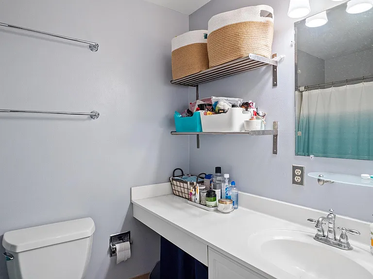 Large countertop with extra storage above and below