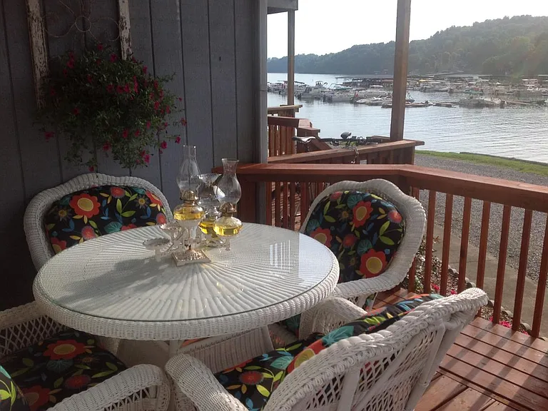 Front porch for enjoying outside views and music from marina