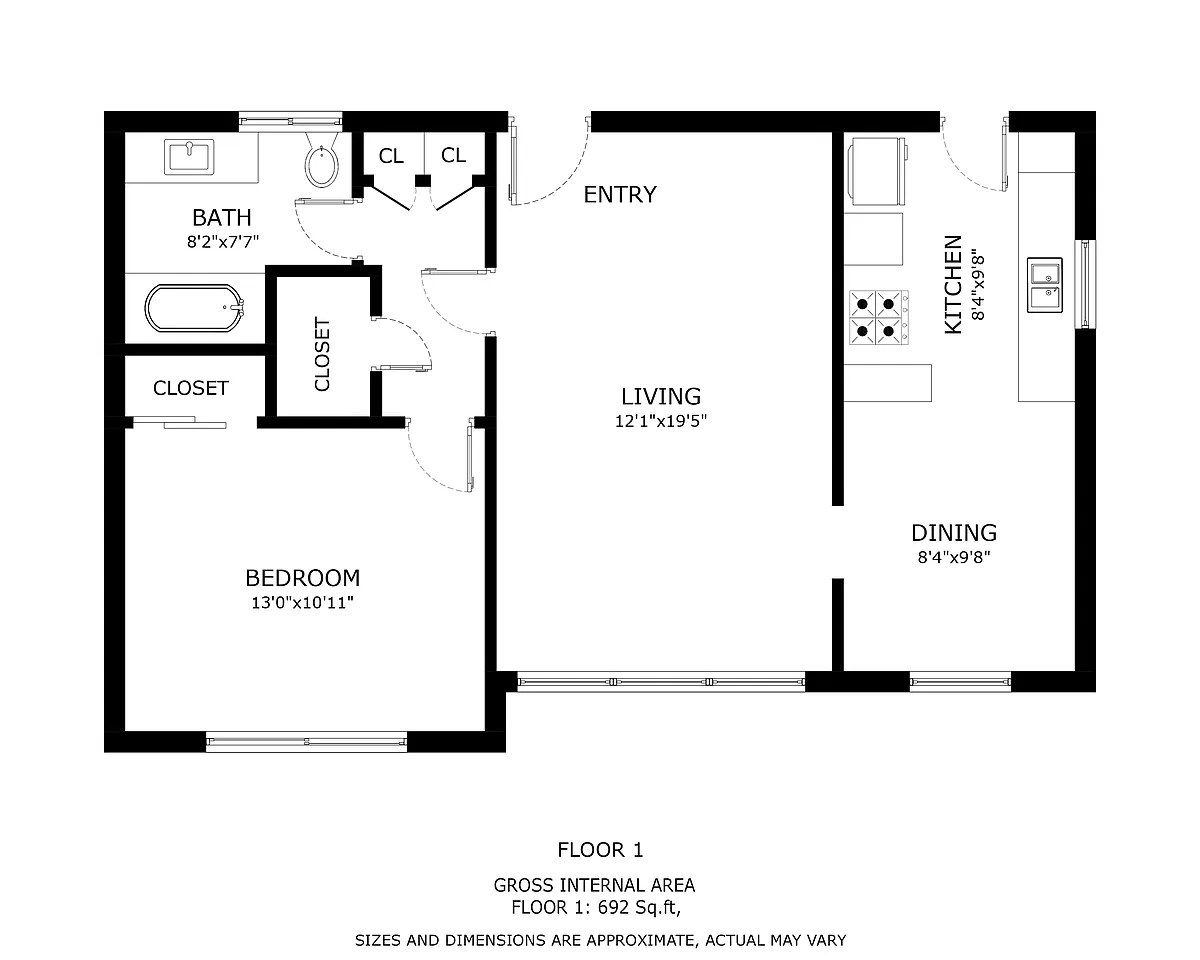 Floor plan 1 Bed 1 Bath