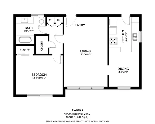 Floor plan 1 Bed 1 Bath