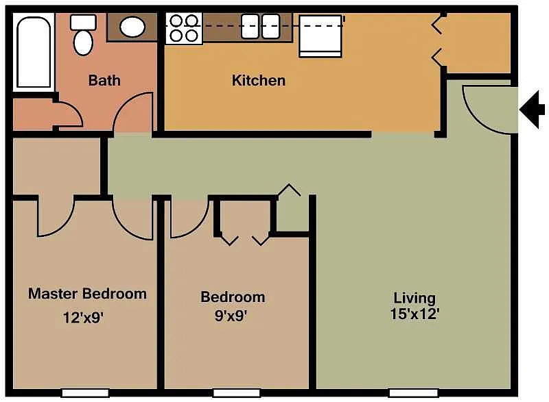 Floor plan 2 Bedroom 1 Bathroom