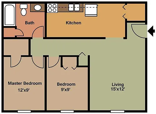 Floor plan 2 Bedroom 1 Bathroom