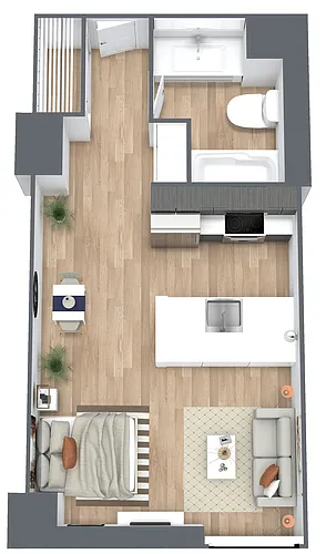 Floor plan S2: 0 Bed 1 Bath