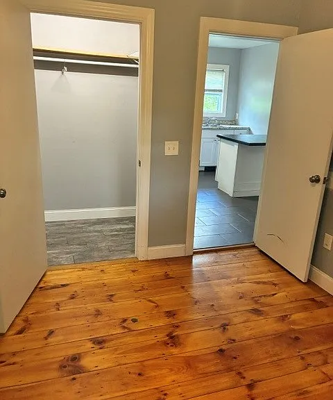 Bedroom with large closet space.