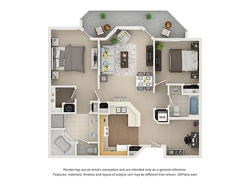 Floor plan 2x2 Dual Primary Bedroom