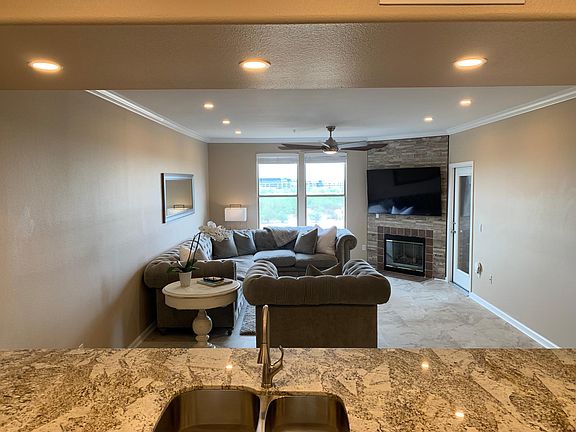 Living room and gas fireplace.