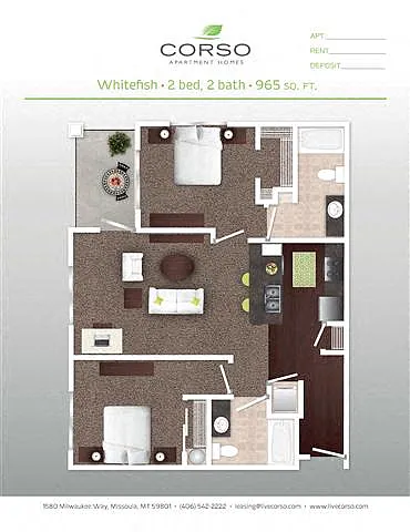 Floor plan 2BR x 2BA - Whitefish