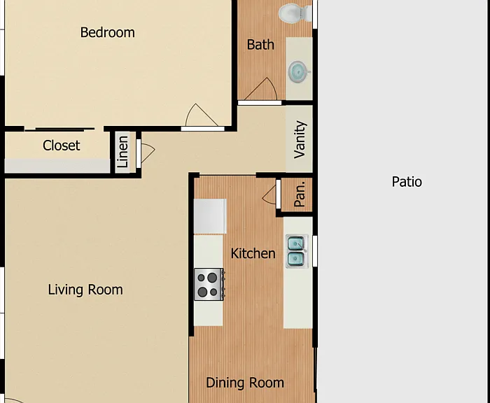 1 Bed 1 Bath B Floorplan Diagram