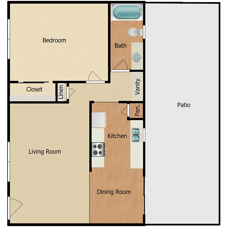 Floor plan 1 Bed 1 Bath B